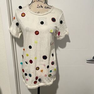 Lanvin Paris White Decorated Multicolor Accent Pullover T-Shirt Boho Art To Wear